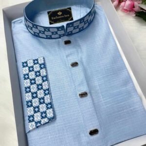 Embroidered Premium Punjabi Sky Blue Color