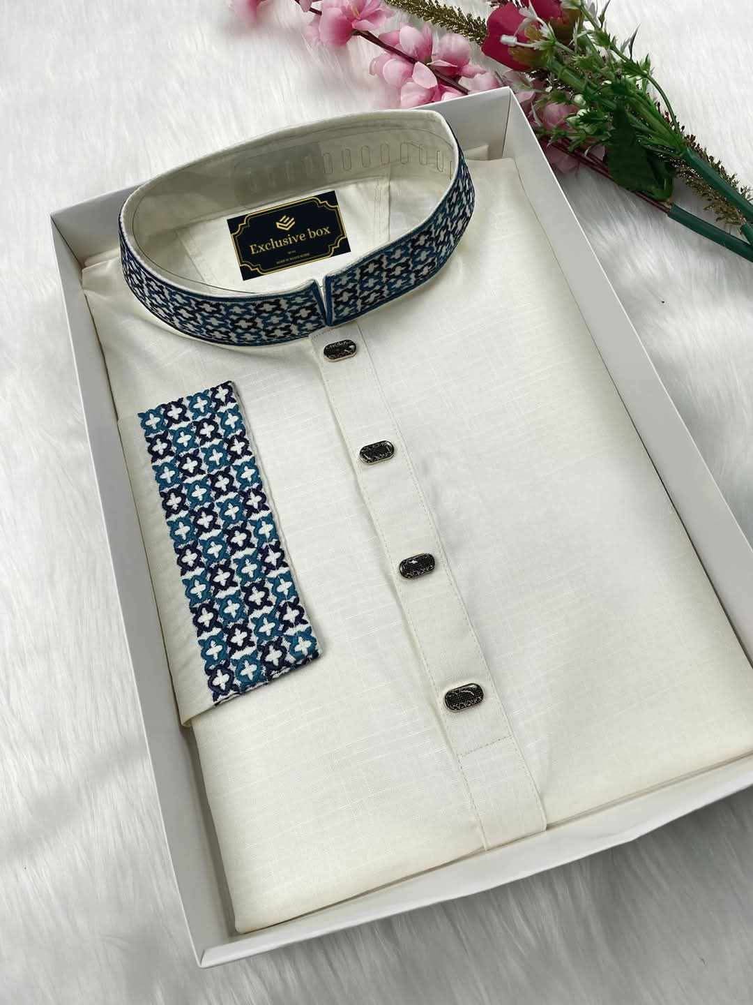 Embroidered Premium Punjabi Lite Off white