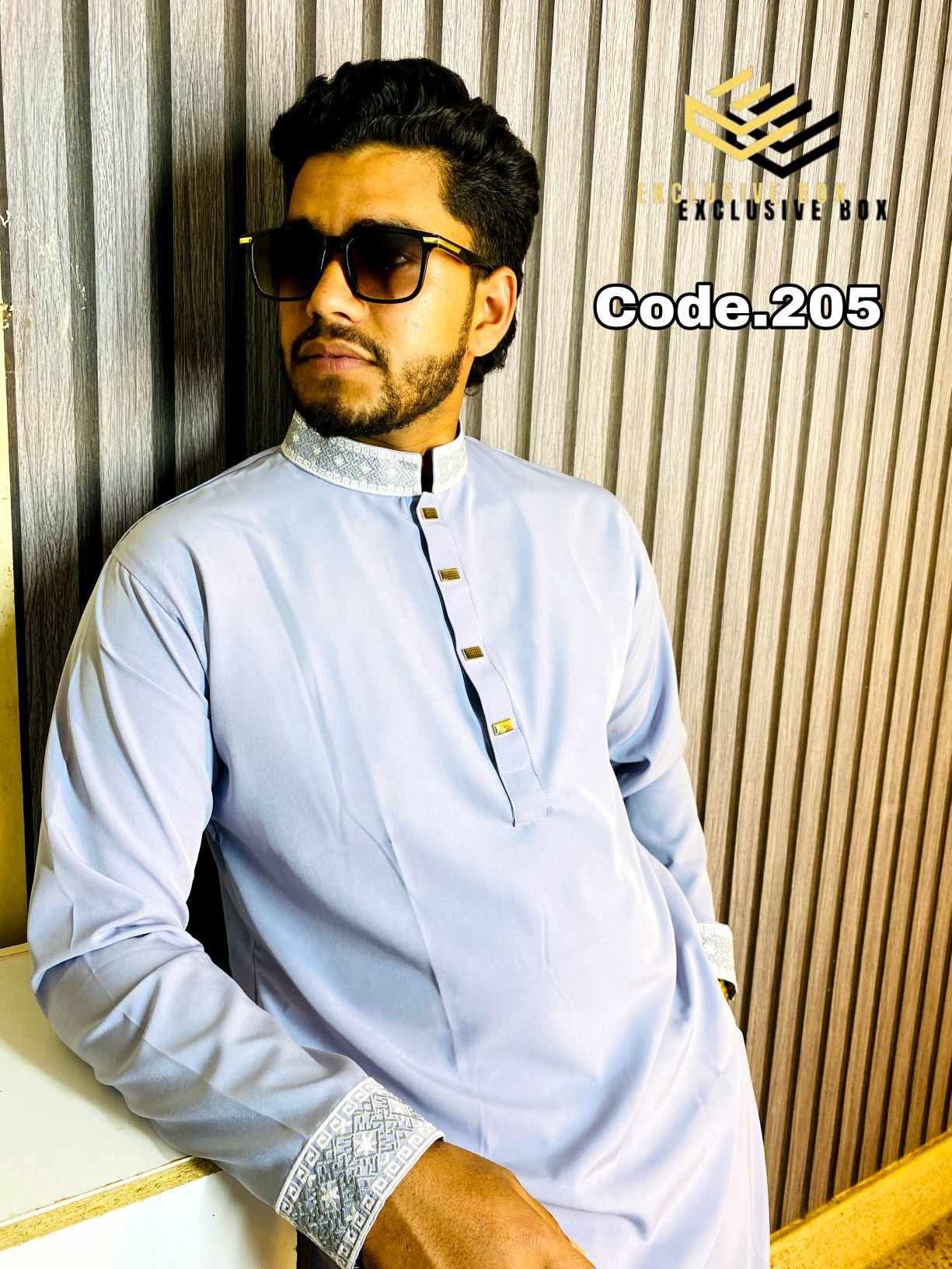 Embroidered Premium Punjabi Ash Colour