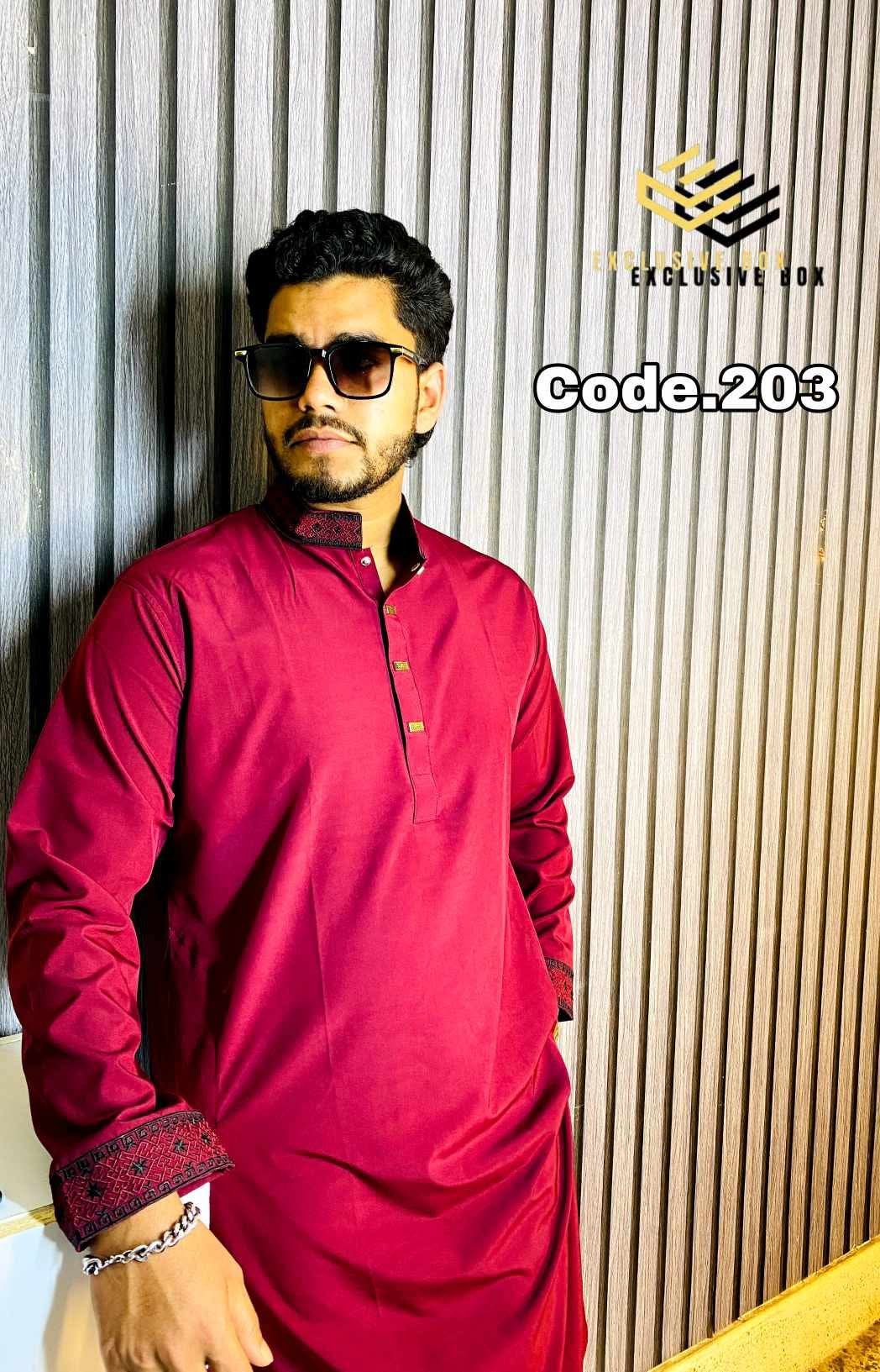 Embroidered Premium Punjabi Maroon Colour