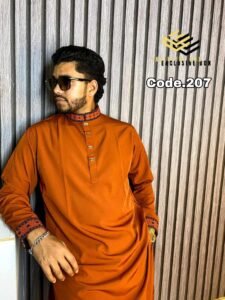 Embroidered Premium Punjabi Orange Colour