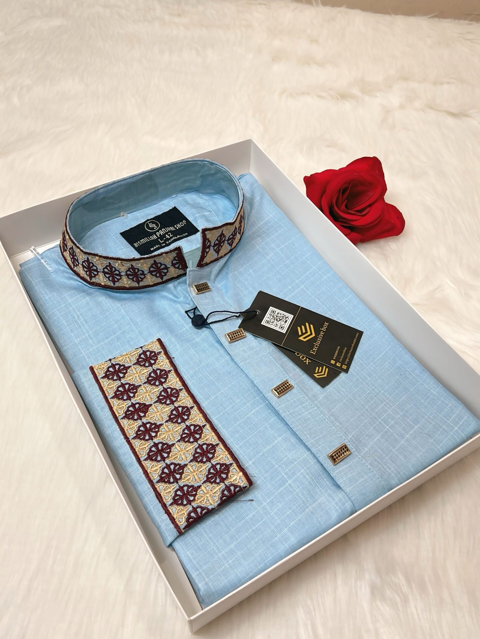 Embroidered Premium Punjabi Sky Blue Colour