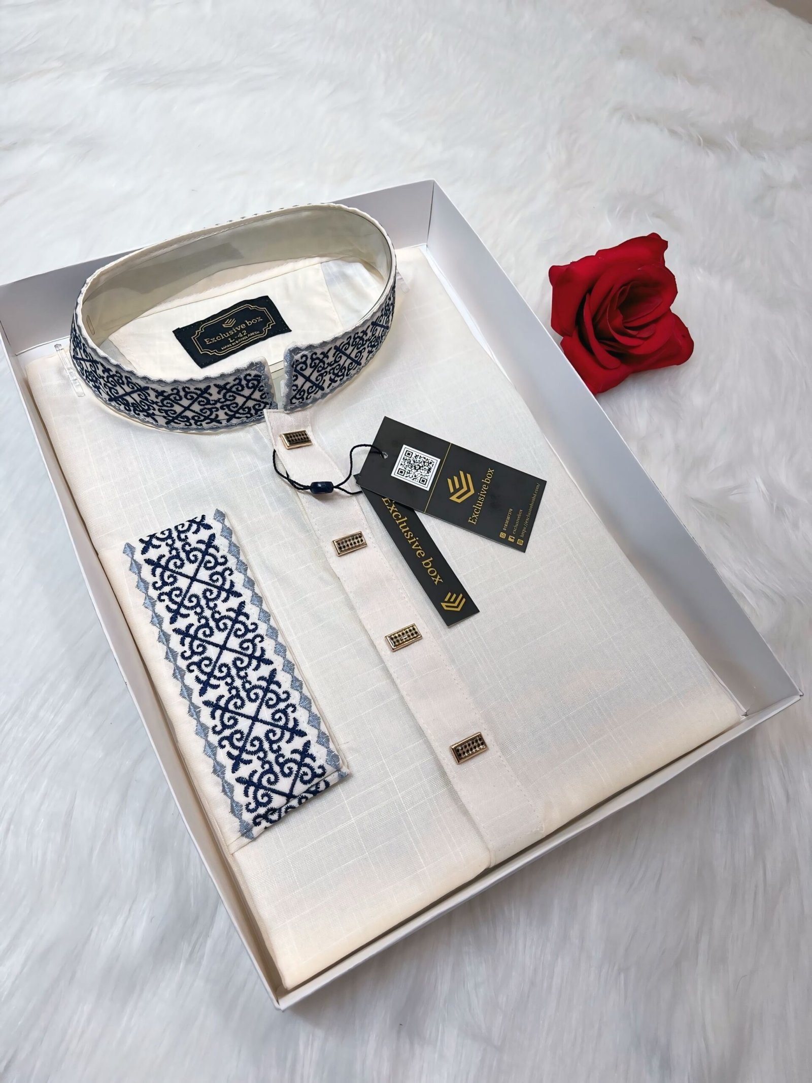 Embroidered Premium Punjabi Off White Colour