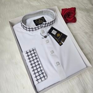 China stitch Embroidered Premium Punjabi white Colour