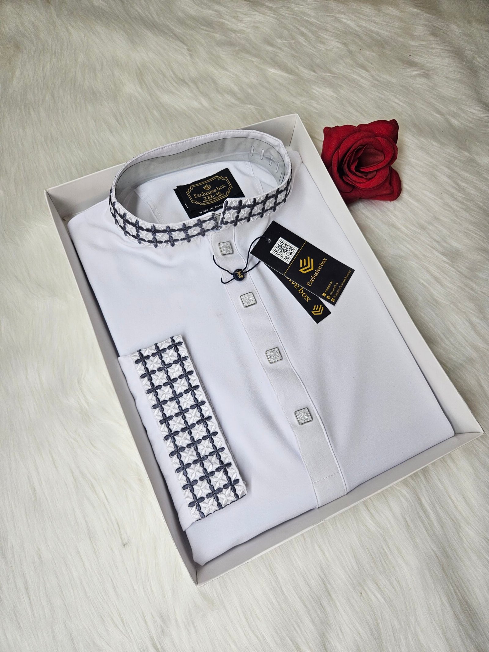 China stitch Embroidered Premium Punjabi white Colour