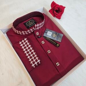 China stitch Embroidered Premium Punjabi Maroon Colour