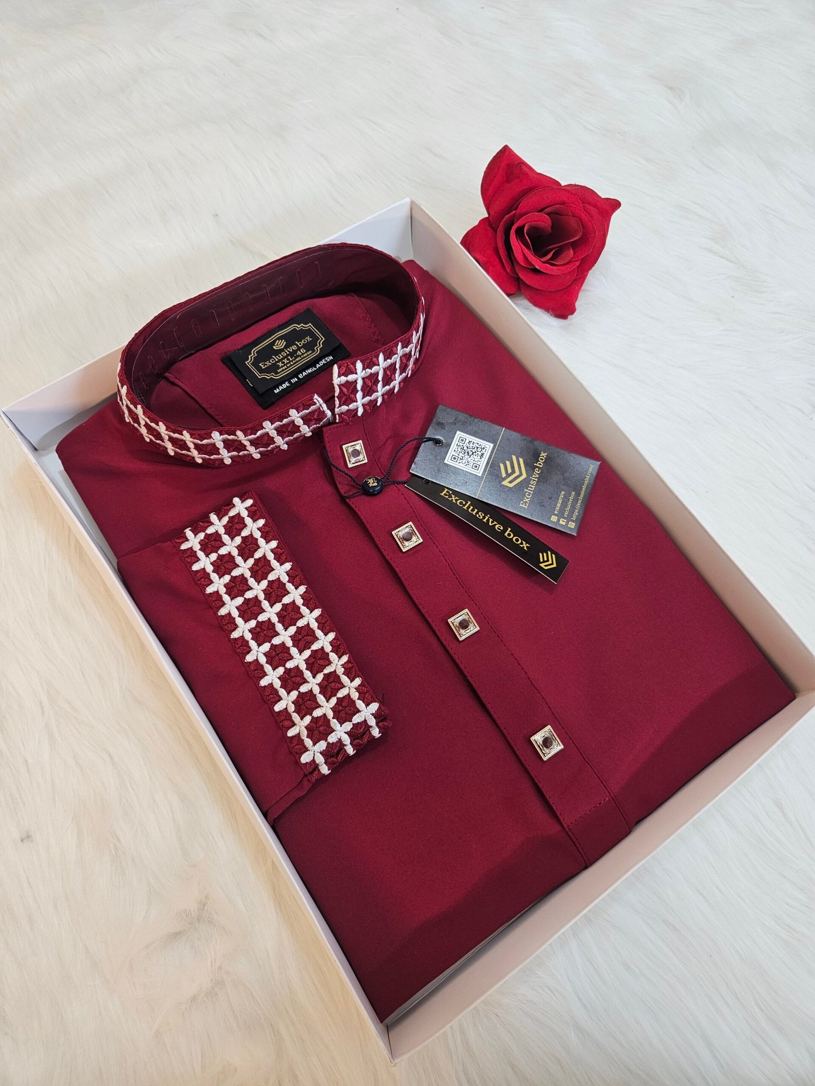 China stitch Embroidered Premium Punjabi Maroon Colour