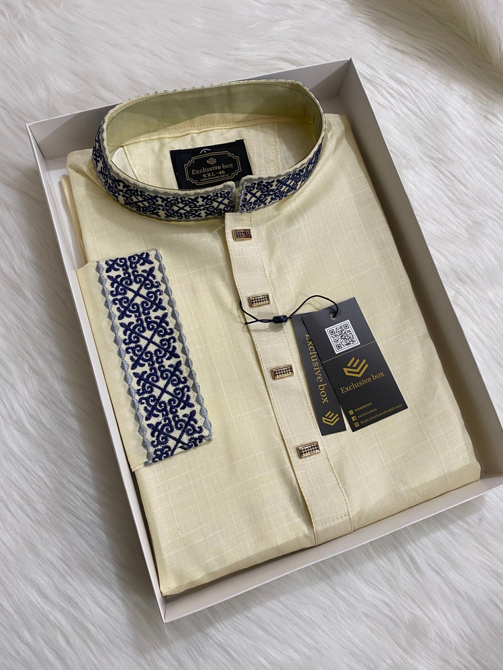 Embroidered Premium Punjabi Off White Colour