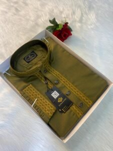 CHOMOK Cotton Embroidered Premium Punjabi Olive Colour