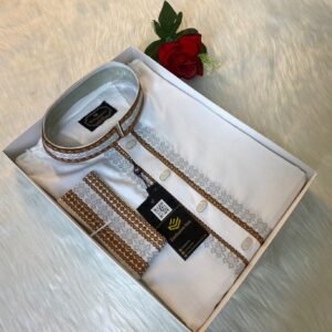 Arong Cotton Embroidered Premium Punjabi white colour
