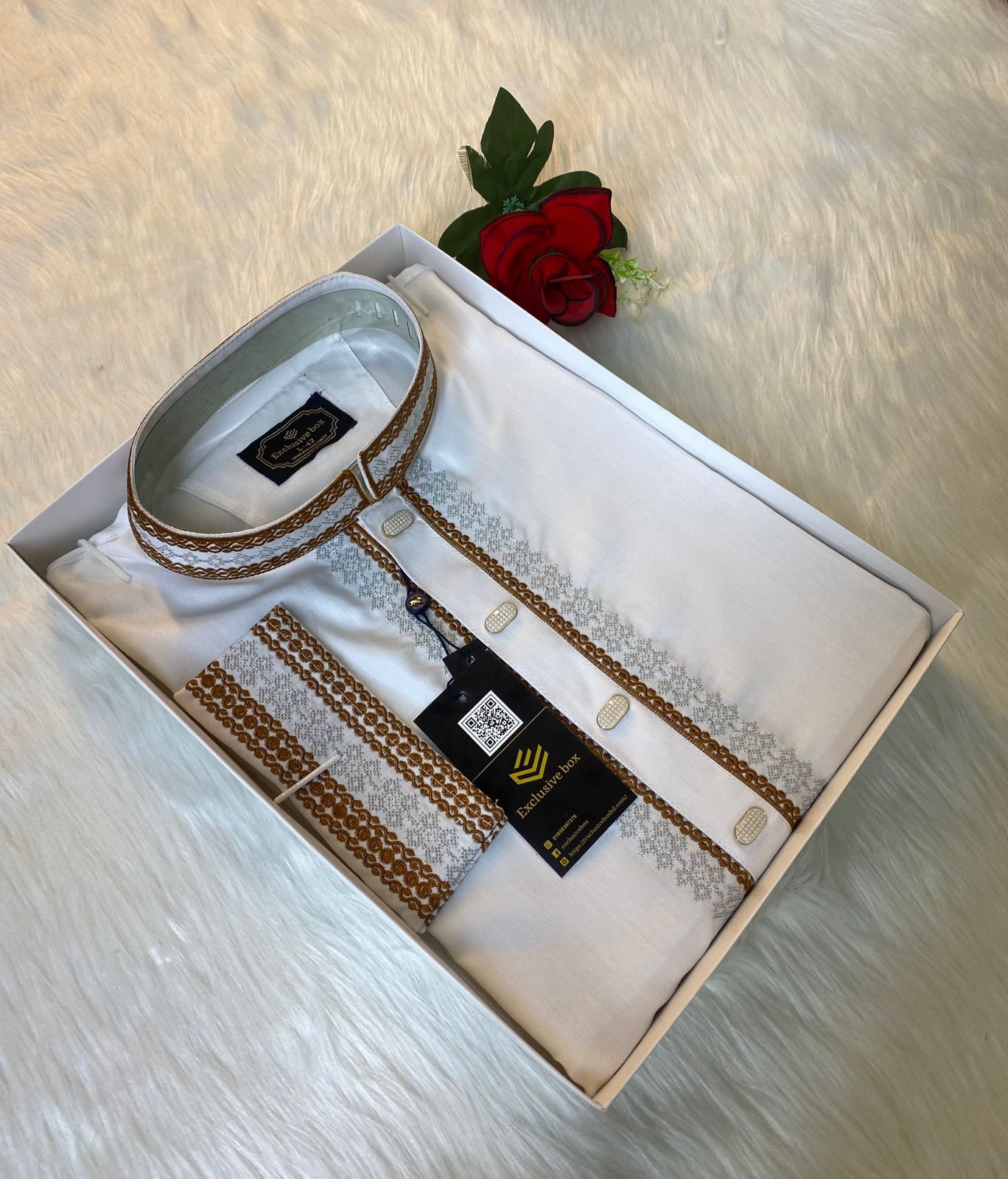 Arong Cotton Embroidered Premium Punjabi white colour
