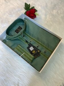 CHOMOK Cotton Embroidered Premium Punjabi Green Colour