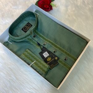 CHOMOK Cotton Embroidered Premium Punjabi Green Colour