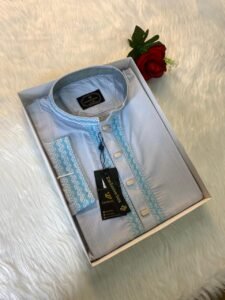 CHOMOK Cotton Embroidered Premium Punjabi sky Colour