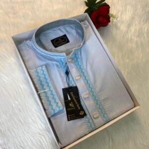CHOMOK Cotton Embroidered Premium Punjabi sky Colour