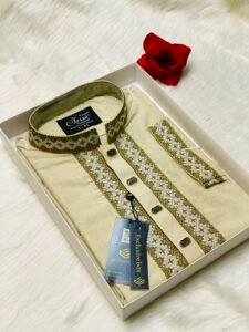Olive Colour Embroidered Premium Cotton Punjabi