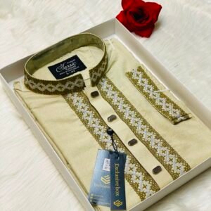Olive Colour Embroidered Premium Cotton Punjabi