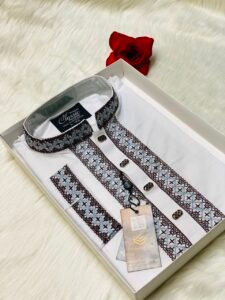 White Colour Embroidered Premium Cotton Punjabi
