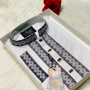 White Colour Embroidered Premium Cotton Punjabi