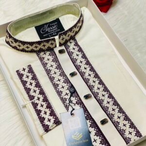 Off White Color Embroidered Premium Cotton Punjabi