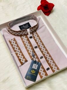 Onion Colour Embroidered Premium Cotton Punjabi