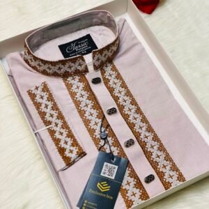 Onion Colour Embroidered Premium Cotton Punjabi