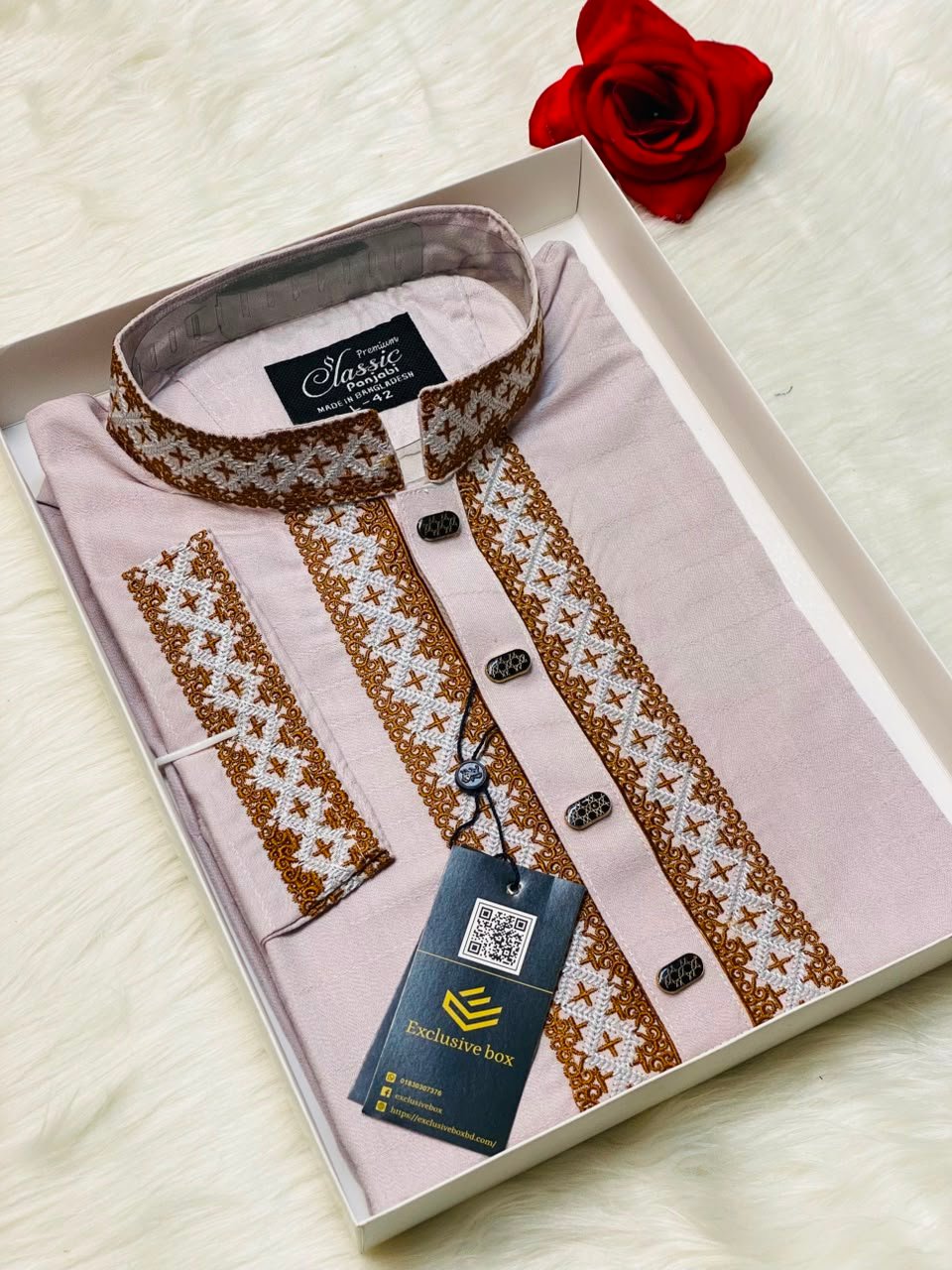 Onion Colour Embroidered Premium Cotton Punjabi